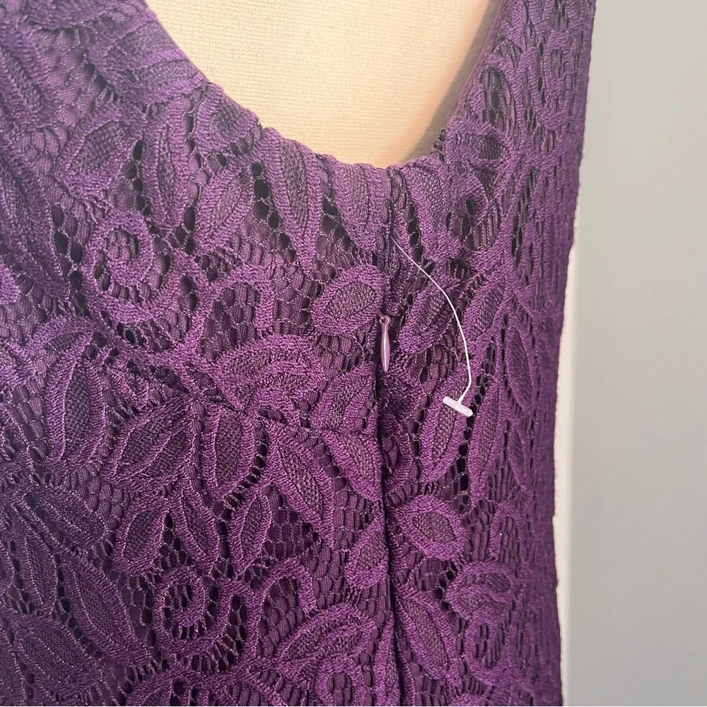 Roz & Ali 16P Purple Embroidered Floral Lace Sleeveless Pencil Sheath Dress